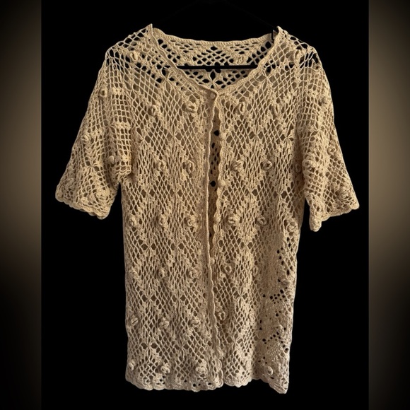 Handmade Crochet Knit Button Short Sleeve BOHO Cardigan Size Medium - Picture 5 of 12